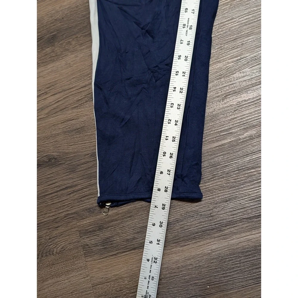Polo Ralph Lauren Mens Large Navy Blue Track Pants White Stripe Zipper Cuffs
